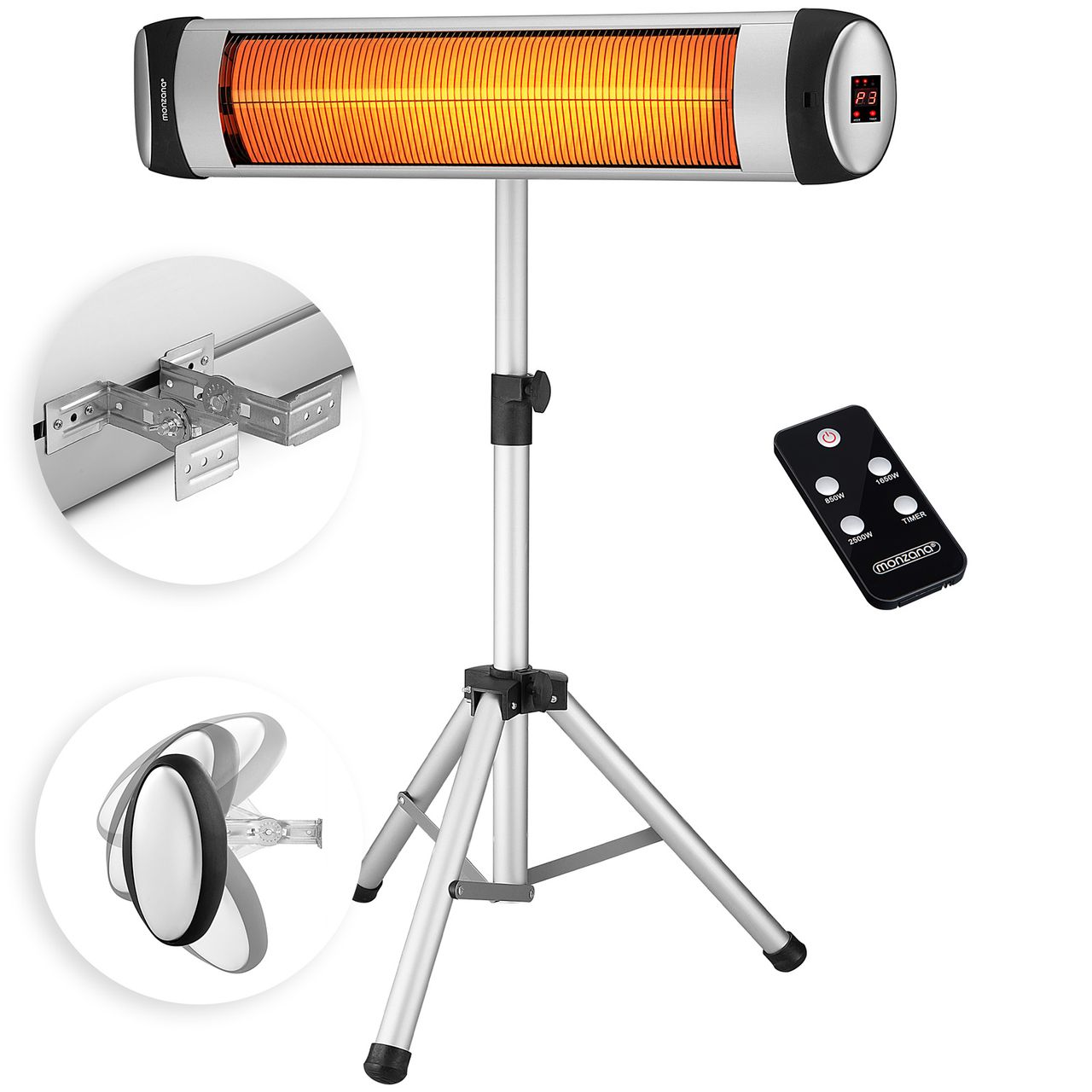 Casaria monzana® Heizstrahler MZH2500 Silber 2.500W mit Ständer