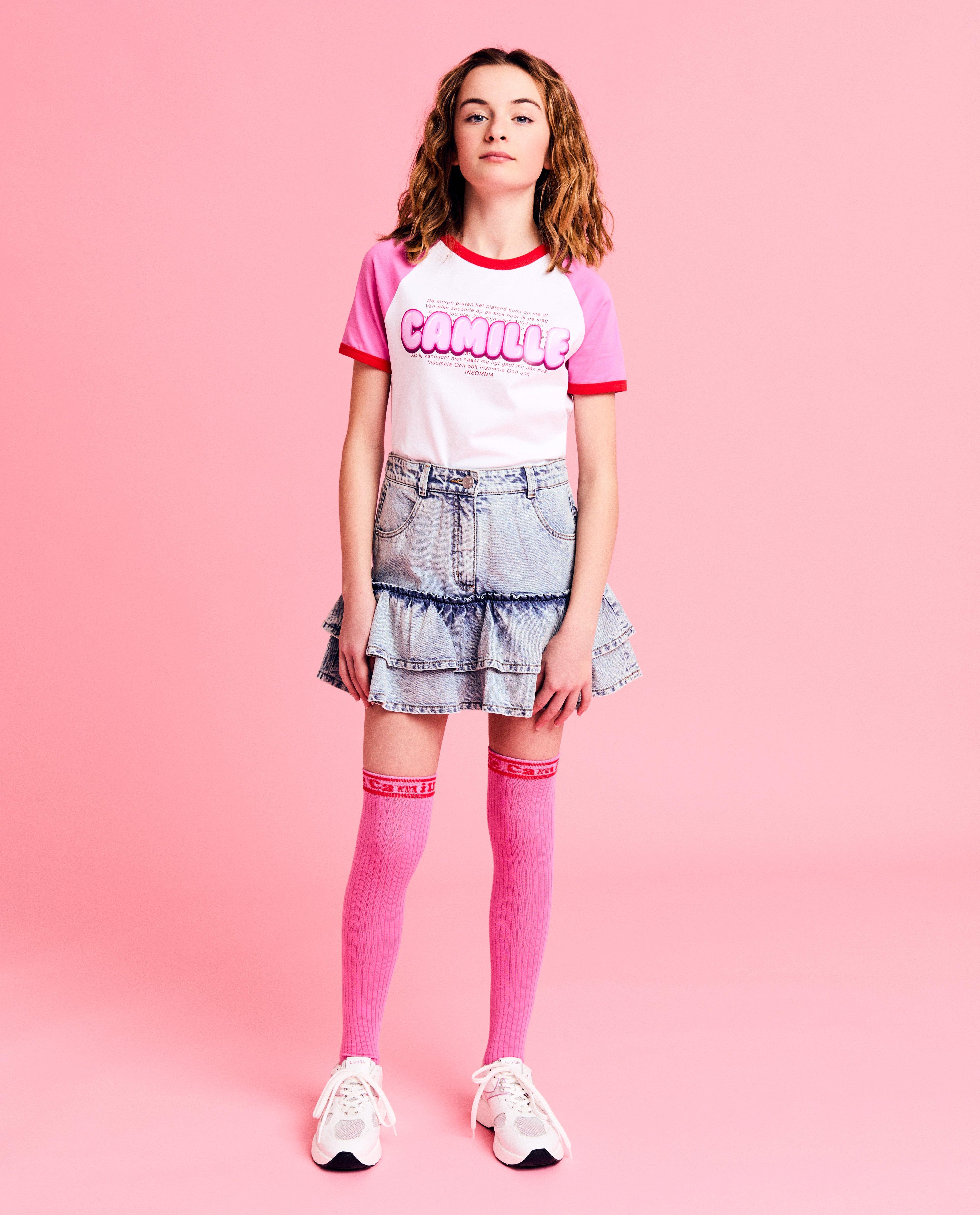 Tricou CAMILLE cu inscripție, mulat, 6-14 ani, alb
