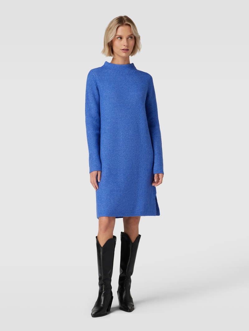 Knielanges Strickkleid mit Stehkragen in royalblau