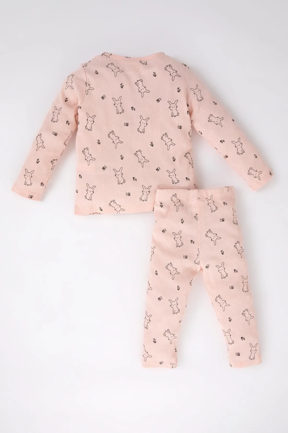 DeFacto  Langärmliges, geripptes Camisole-Pyjama-Set mit Kaninchen-Aufdruck für Babys