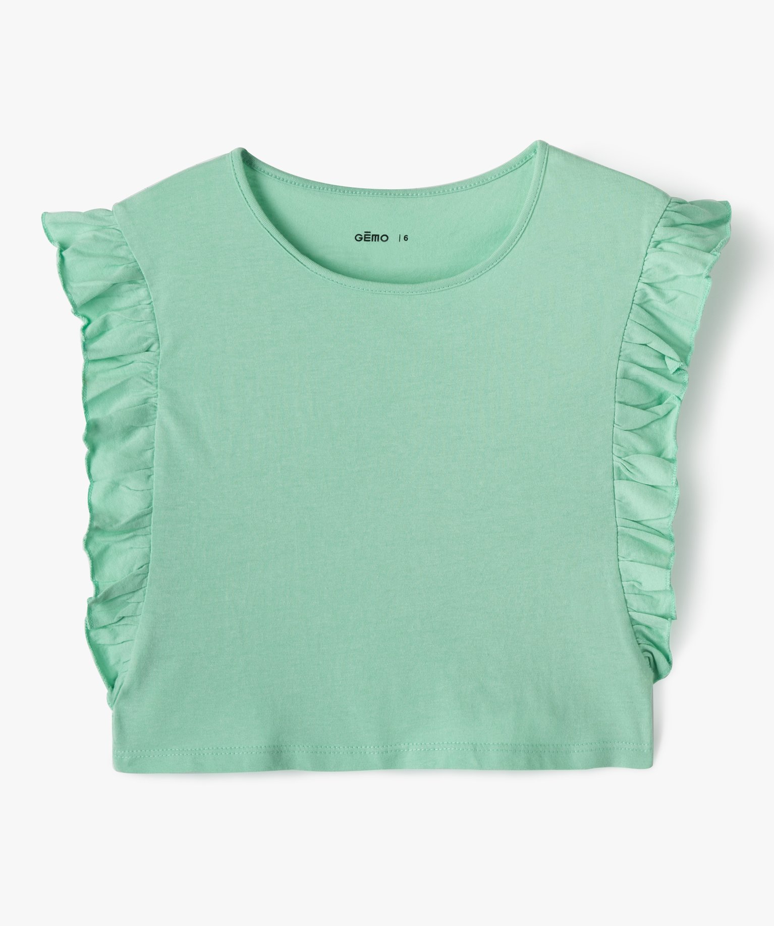 Tee-shirt fille avec volants sur les ctés vert | GEMO