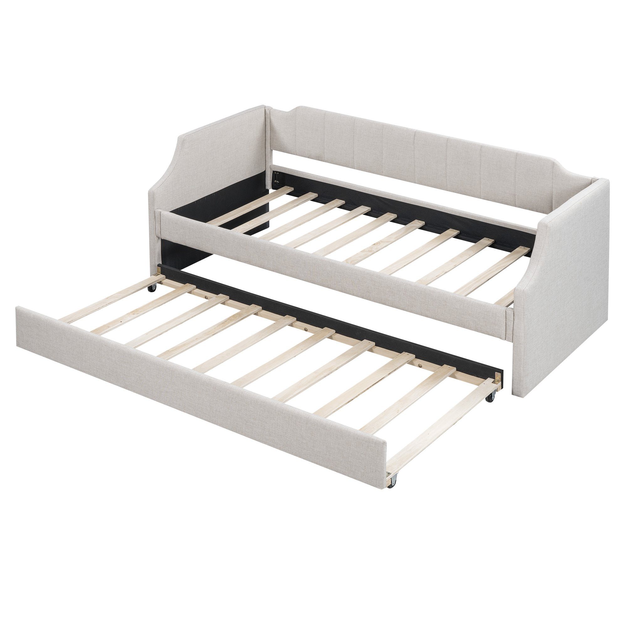 HAUSS SPLOE Schlafsofa Schlafsofa Holzbett Schiebebett Kinderbett Einzelbett, Gepolstertes Single Daybed mit Rollbett, Ohne Matratze, Ohne Matratze