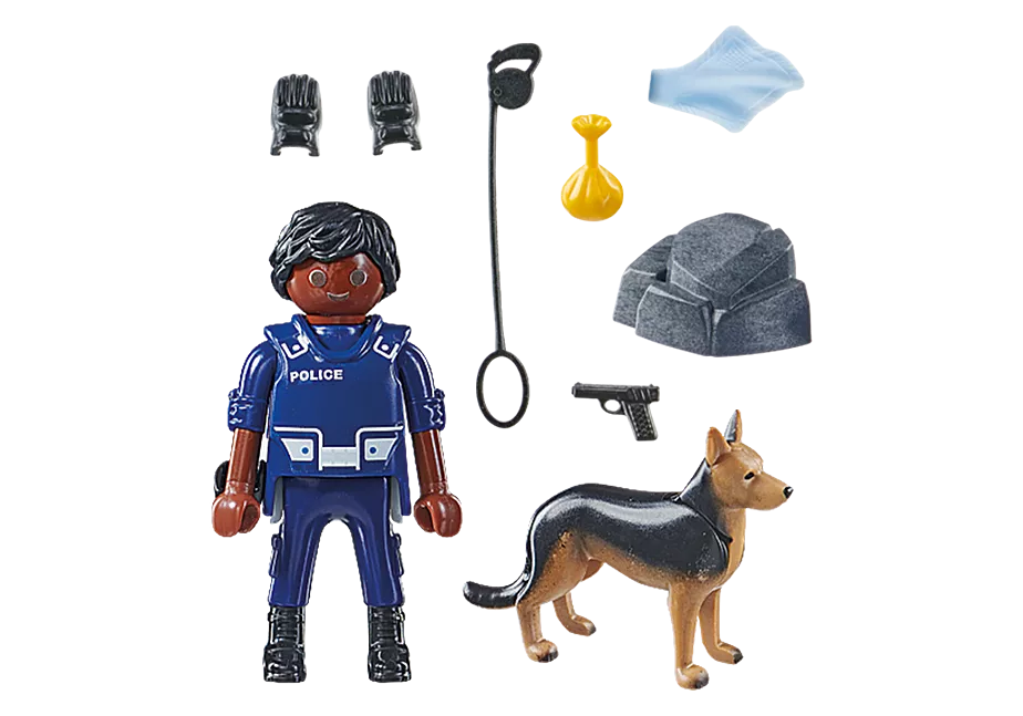 Polizist mit Sp&uuml;rhund