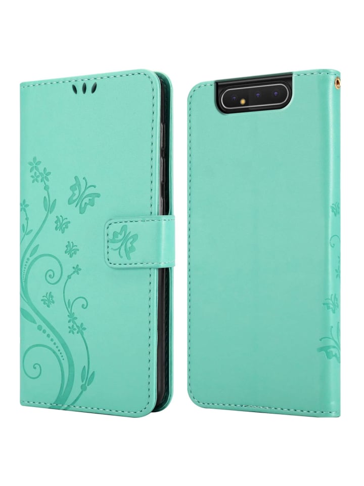 cadorabo Hülle für Samsung Galaxy A80 / A90 4G Blumen Design in FLORAL TÜRKIS günstig kaufen onesize
