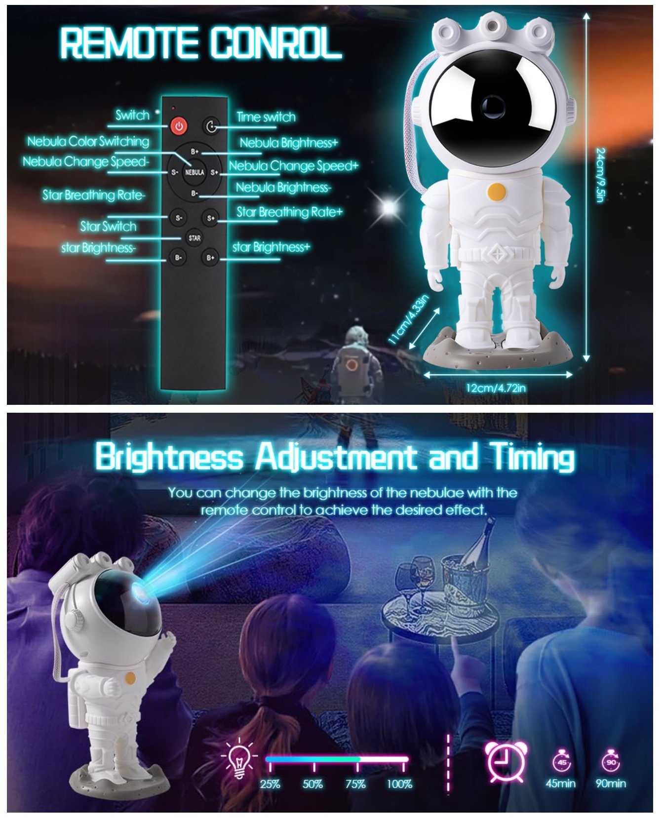 JUNG Sternenhimmel Projektor Kinder & Erwachsene Sternenprojektor Astronaut Portabler Projektor (Beamer, Minibeamer, Projektoren, Sterne, Deckenprojektor, Planetarium)