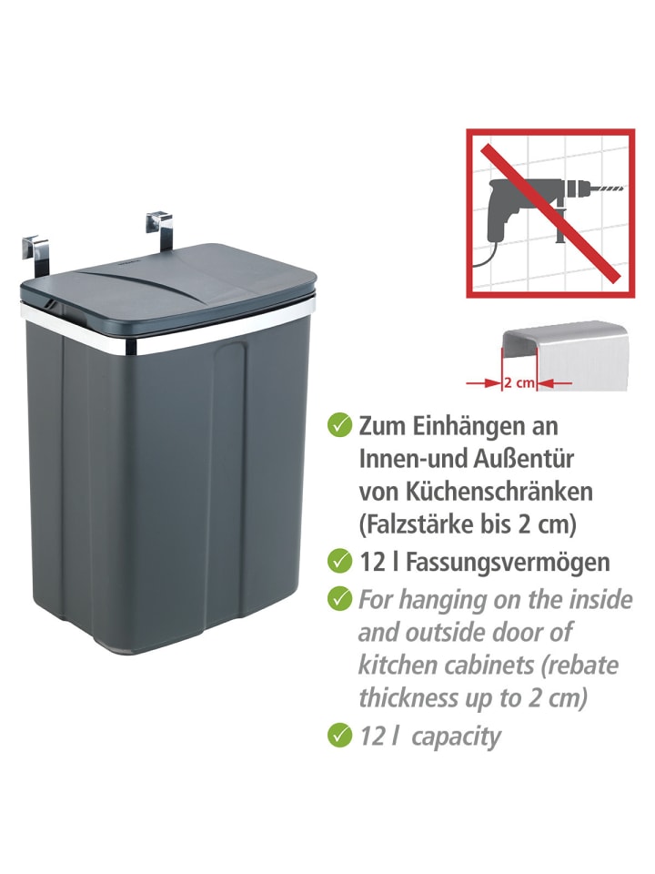 Wenko Tür-Abfalleimer, 12 Liter in Grau günstig kaufen onesize