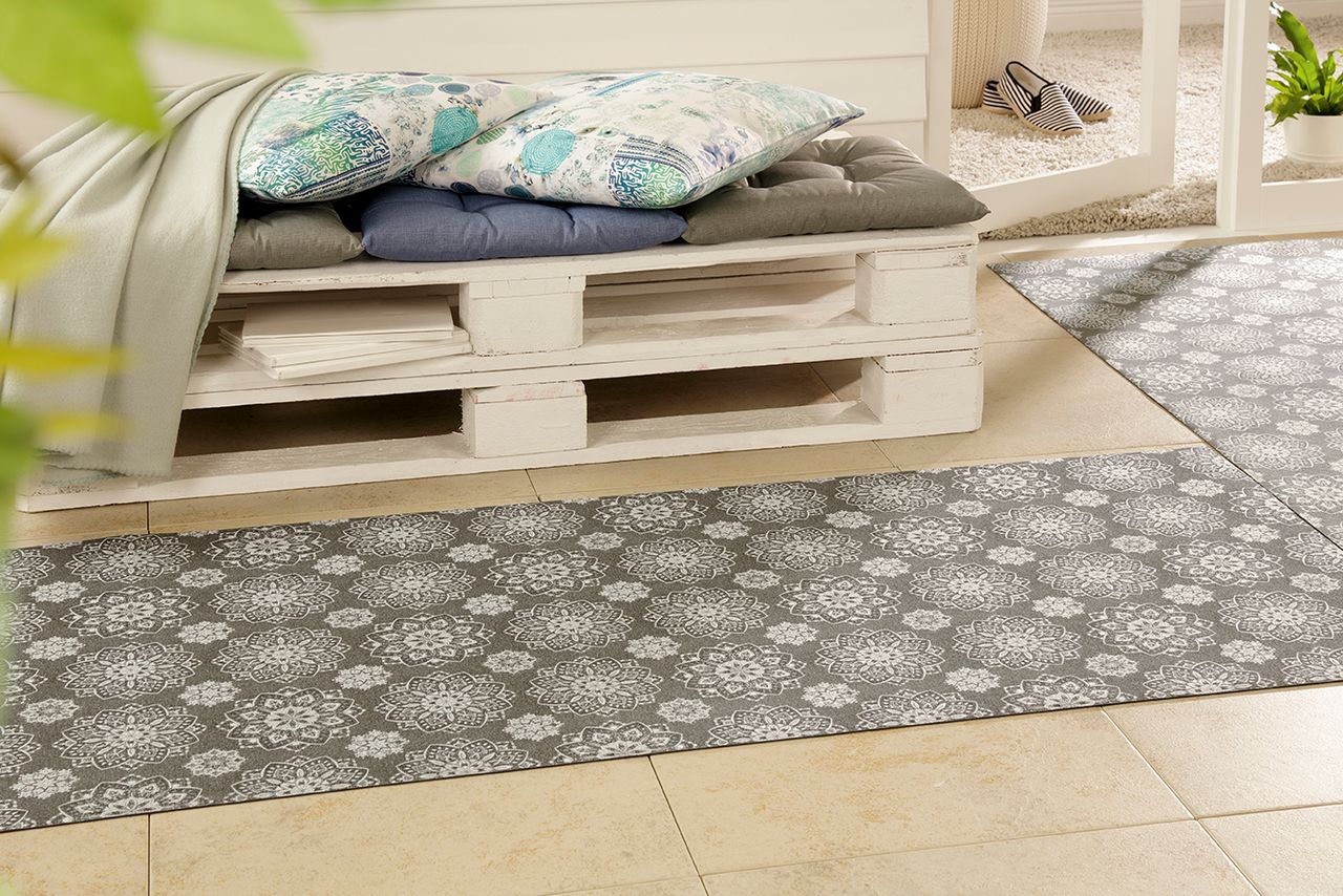 Schütte Peyer Syntex Mira Jacquard Teppich Blume Grafik Farbe Grau 138 x 220 cm