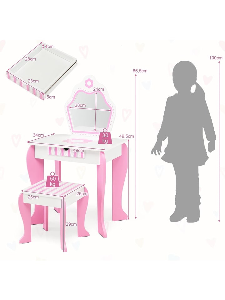 COSTWAY 2 in 1 Schminktisch in Rosa günstig kaufen 49 cm