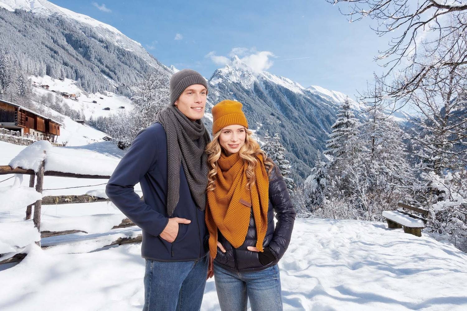 Hilltop Strickmütze Unisex Winterset, Damen Mütze und Schal, Herren Mütze Strickschal, XXL