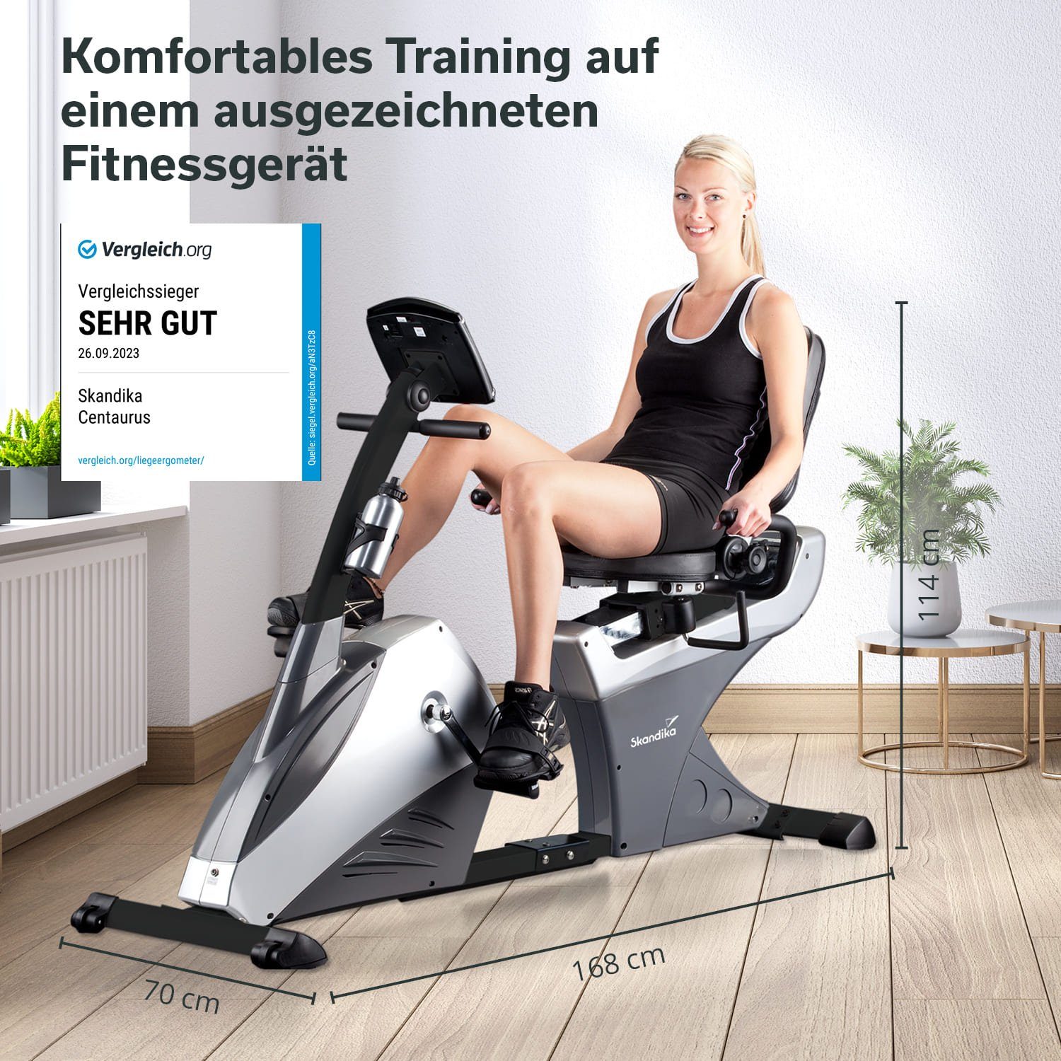 Skandika Ergometer Centaurus (Bluetooth) (schwarz/grau), Liege-Ergometer, Heimtrainer, 13kg Schwungmasse
