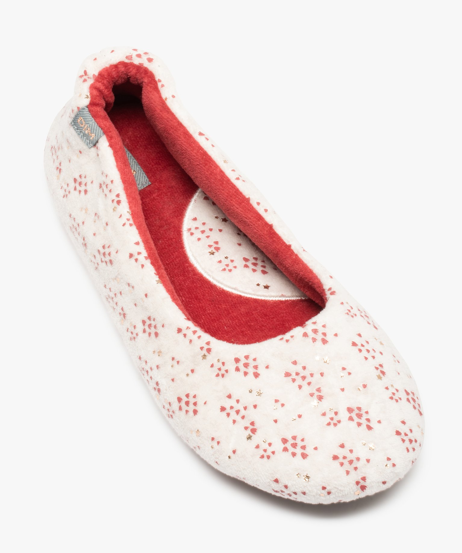 Pantoufles femme ballerines en velours imprimé - Dim beige | GEMO