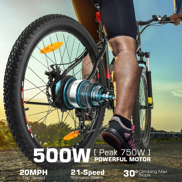 Funcid Electric Bike, Electric Bike for Adults 27.5 EBike 500W Adult Electric Bicycle, 19.8MPH Electric Mountain Bike, 48V 10.4Ah Battery