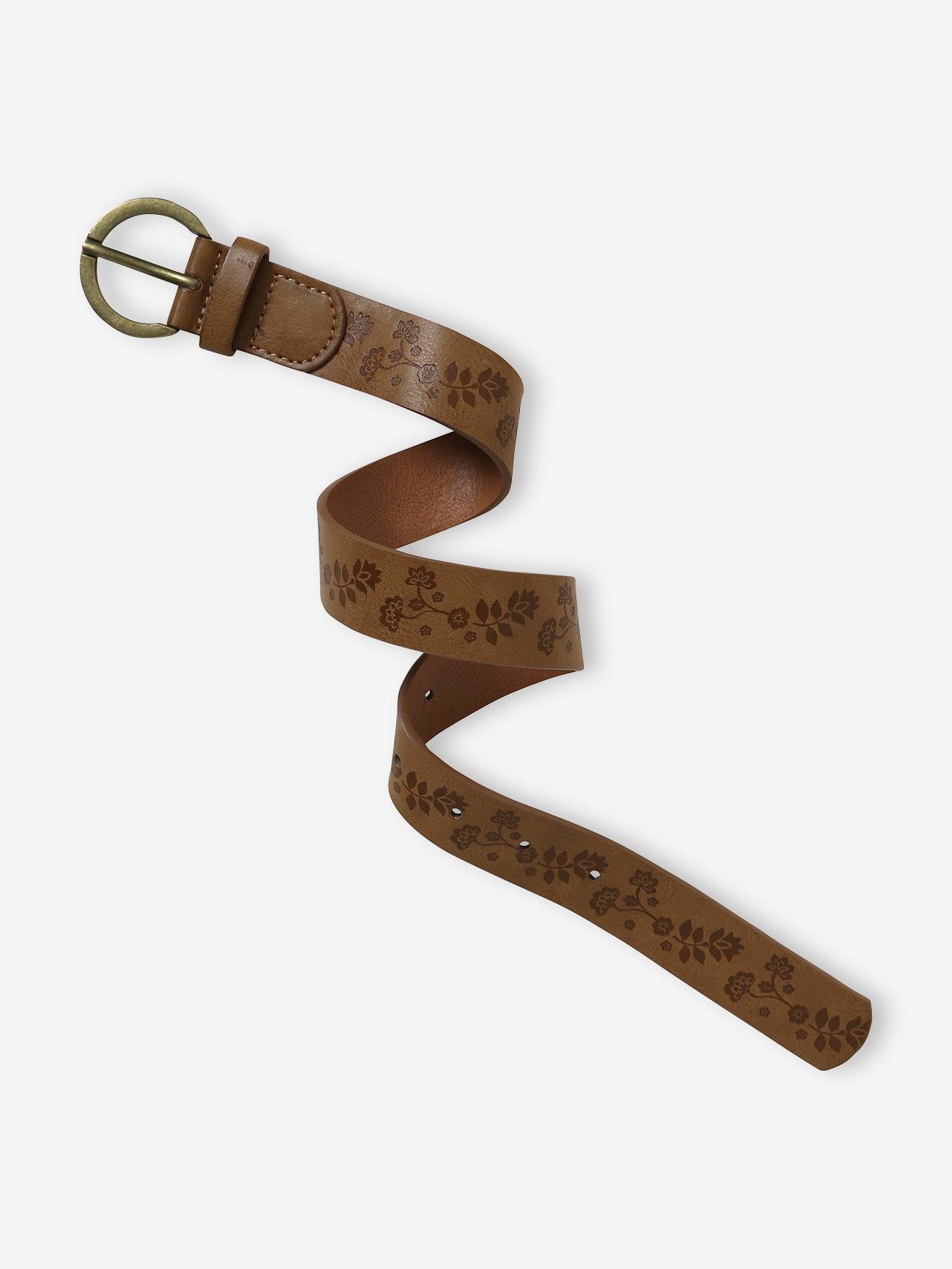Ceinture à fleurs embossées fille brun