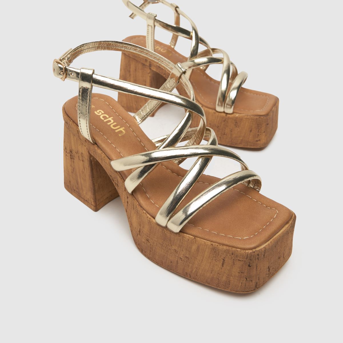 Schuh – Vivian – Guldfärgade platåsandaler med remmar