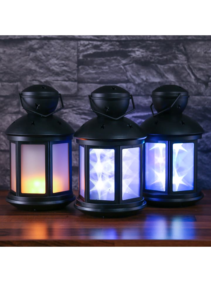 MARELIDA LED Laterne weiße Sternenmuster bewegt oder Dauerleuchten H: 22cm in schwarz günstig kaufen onesize