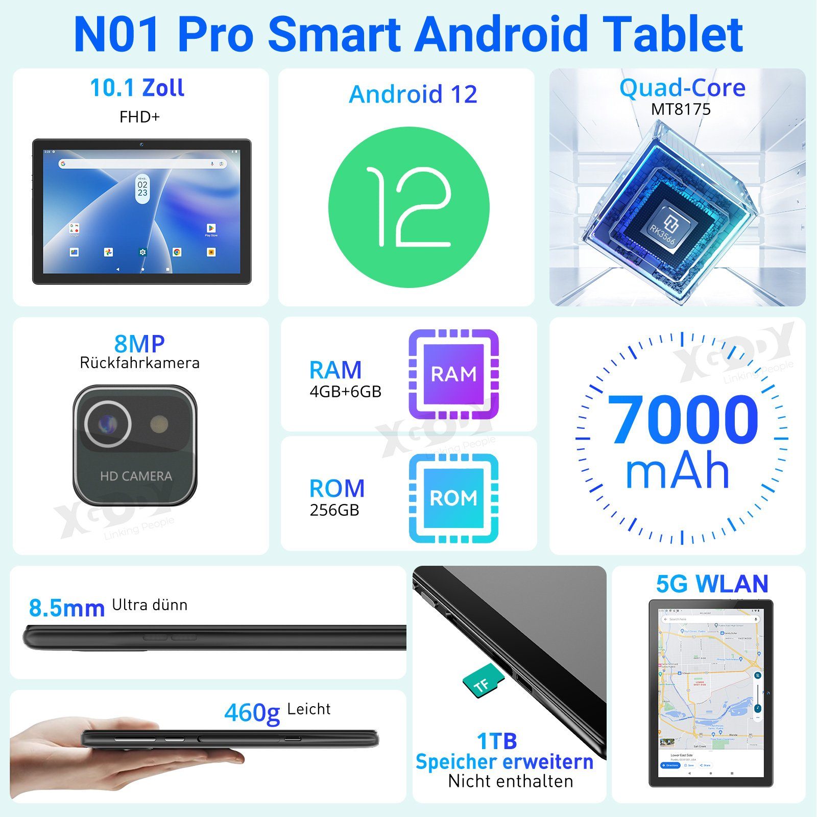 XGODY N01 Pro, (4G+6G) RAM, 256 ROM Tablet (10,1