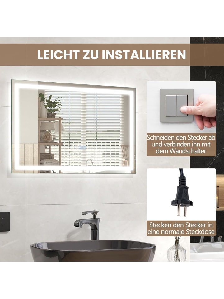 COSTWAY Badspiegel LED 3000-6000K mit Zeitanzeige & Speicherfunktion in Silber günstig kaufen onesize