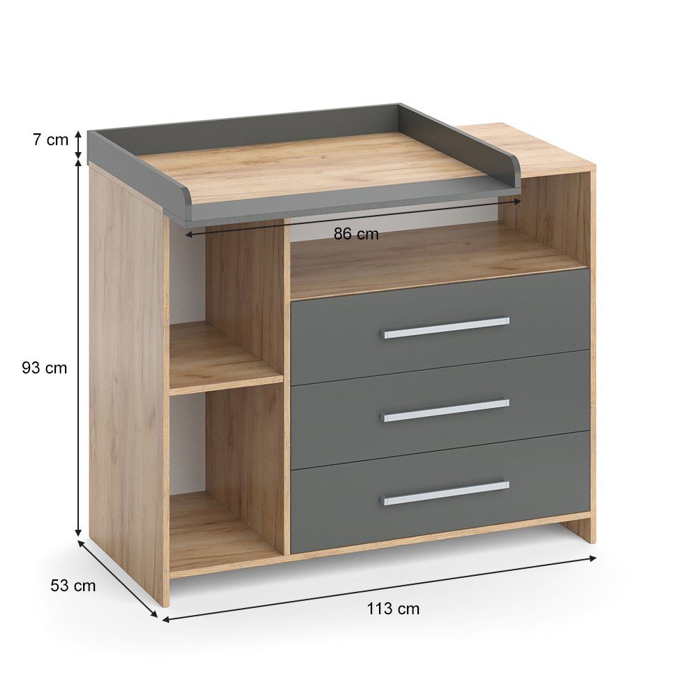 Vicco Wickelkommode Wickelregal Wickeltisch OSKAR Goldkraft Anthrazit