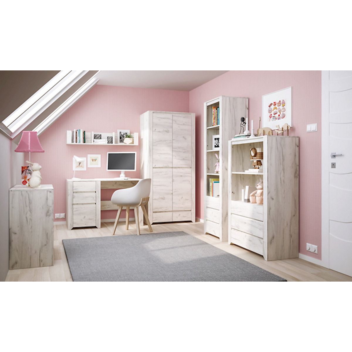 Jugendzimmer Standregal Angel Bücherregal 84cm grifflos mit 1 Schublade