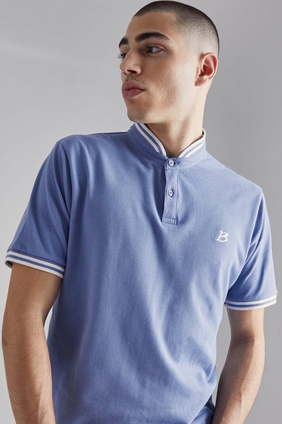 Slim-Fit Pique Poloshirt mit Grandad-Kragen