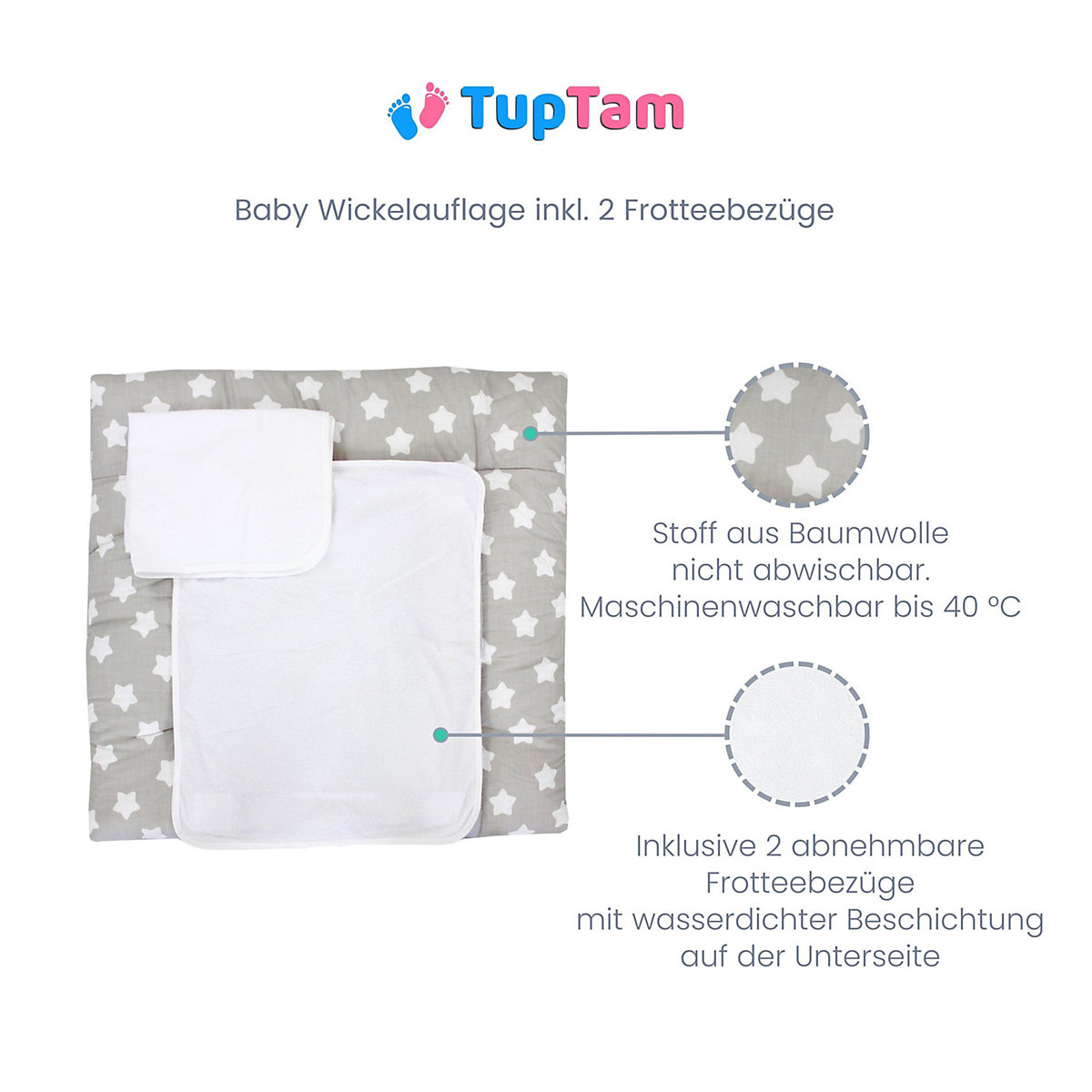 Wickelauflage inkl. 2 Frotteebezüge für Kinder