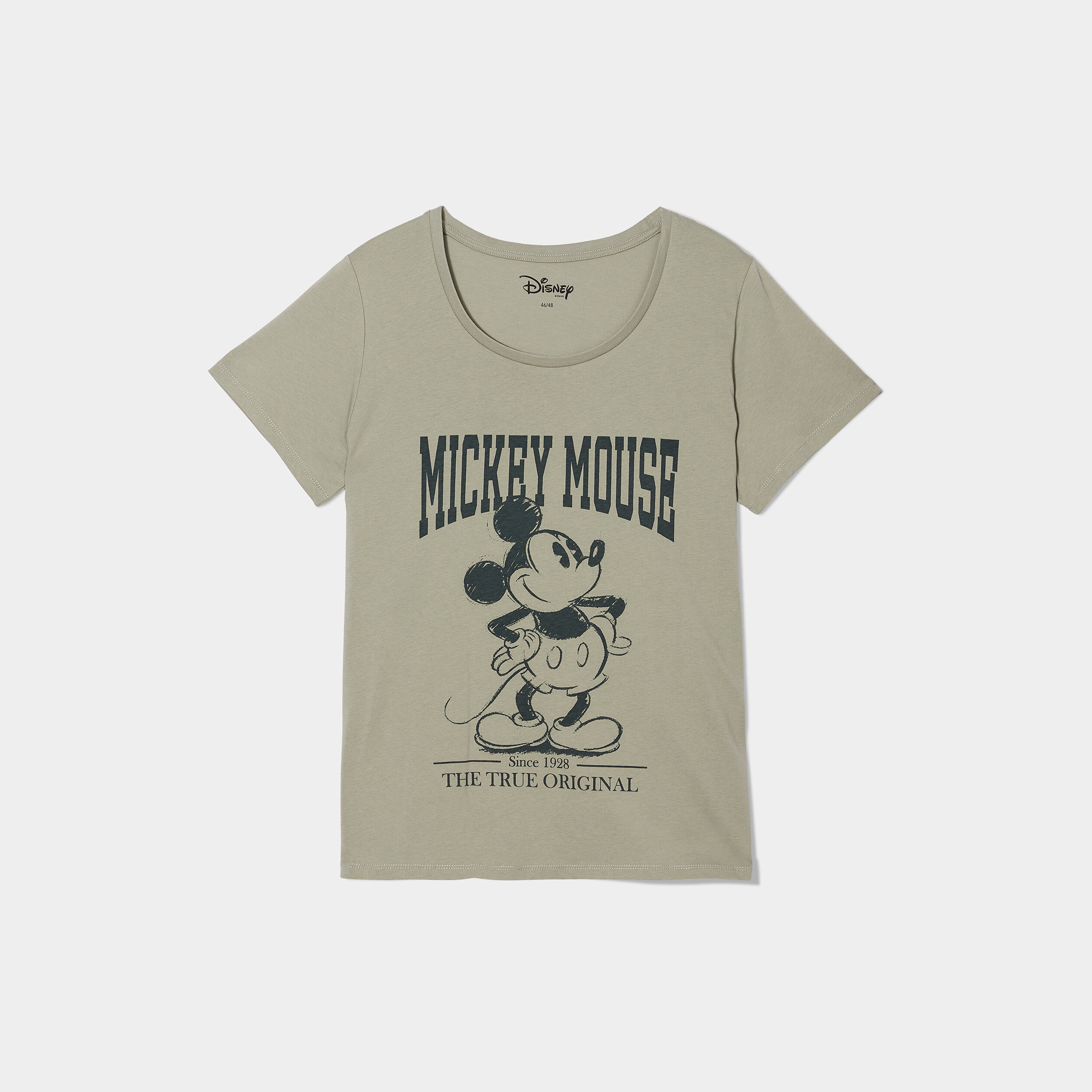 T-shirt col rond manches courtes Mickey vert kaki femme grande taille | La Halle