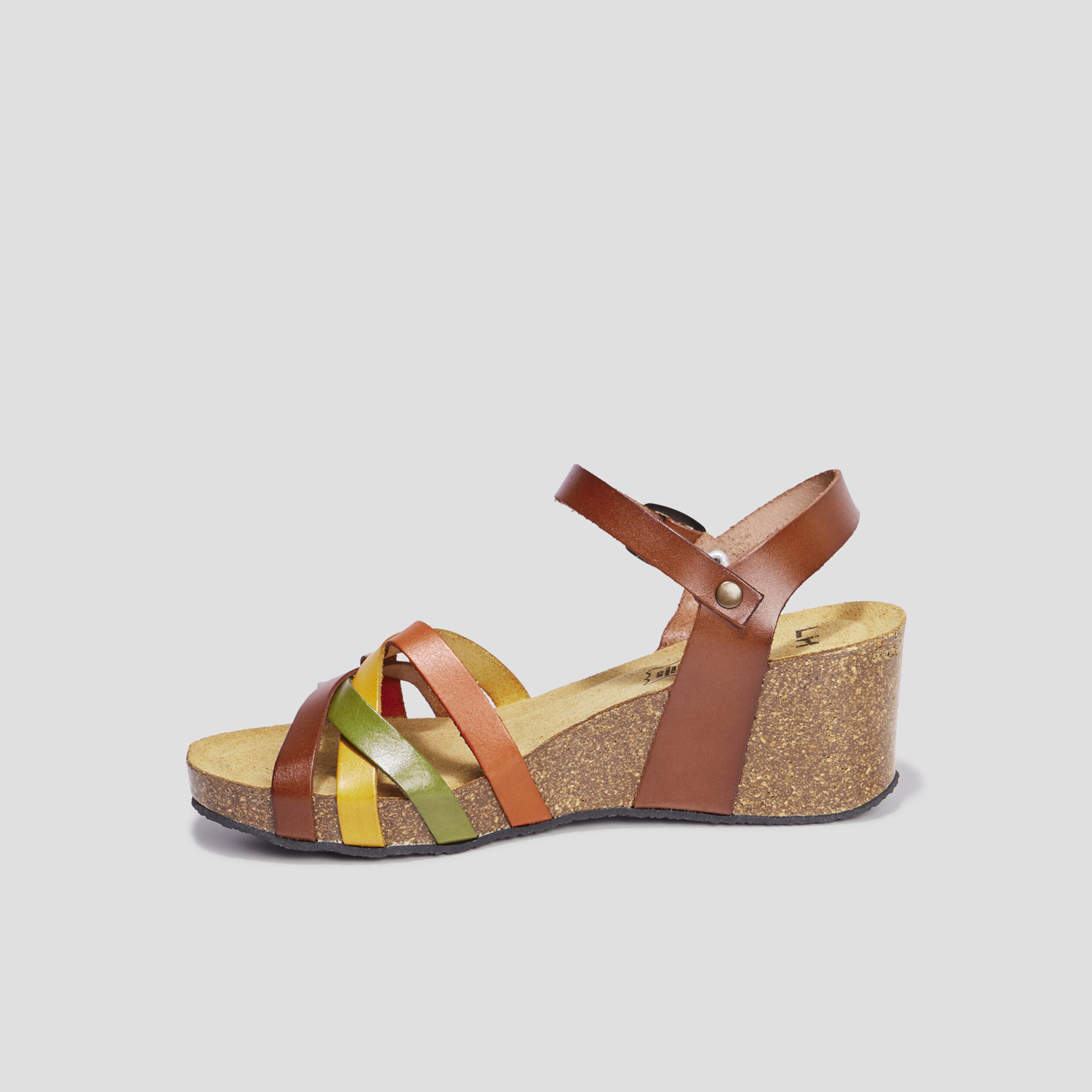 Sandales compensées en cuir multicolore femme | La Halle