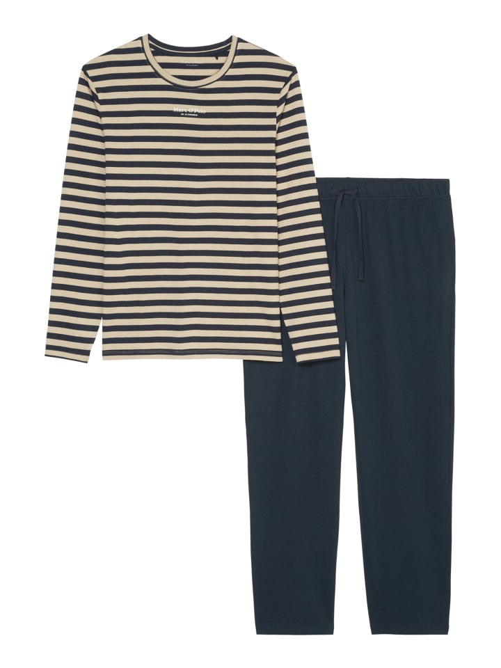Marc O'Polo Pyjama Mix & Match Cotton in Beige-Weiss-Blau günstig kaufen