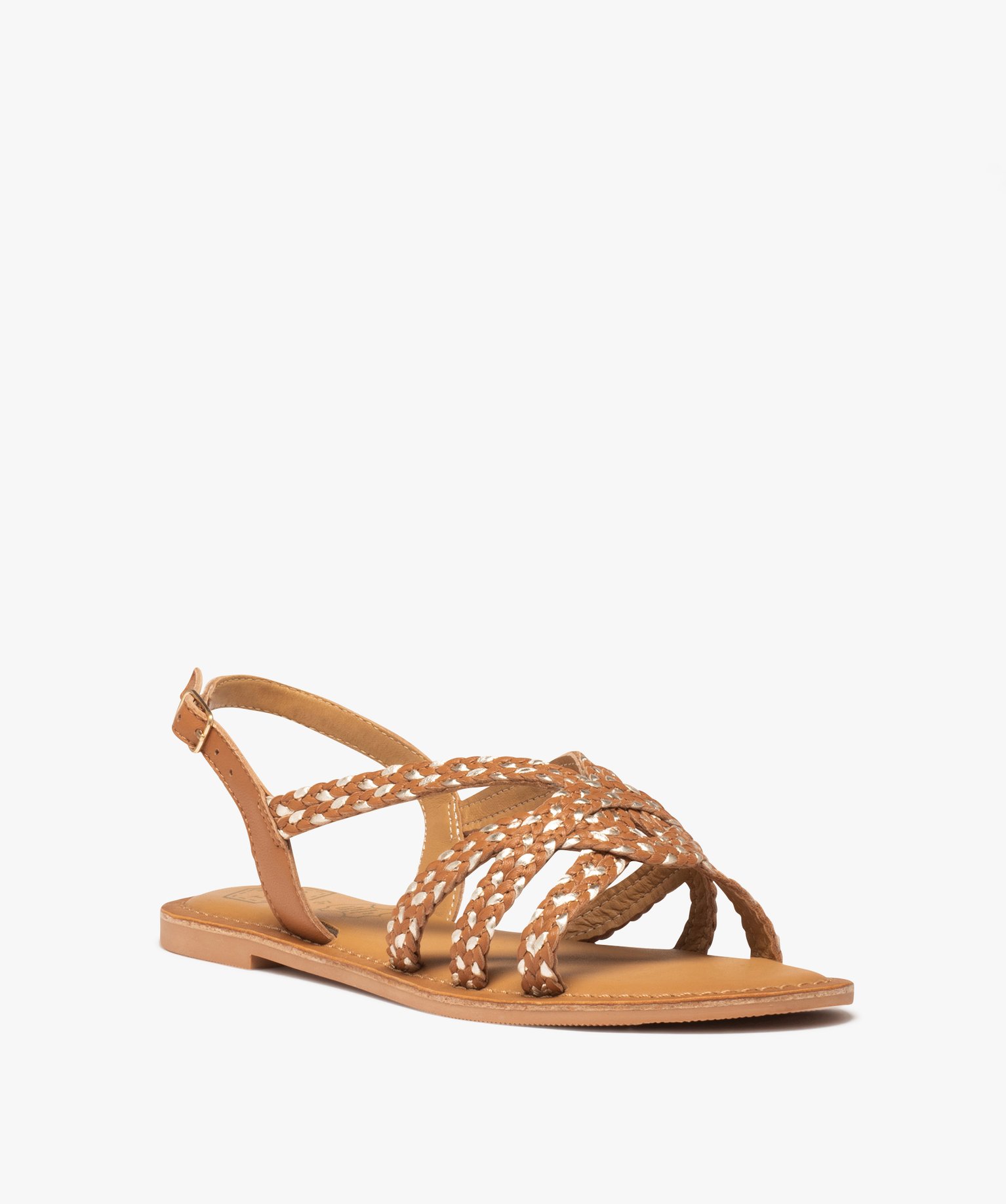 Sandales femme à brides tressées métallisées – Tanéo marron | GEMO