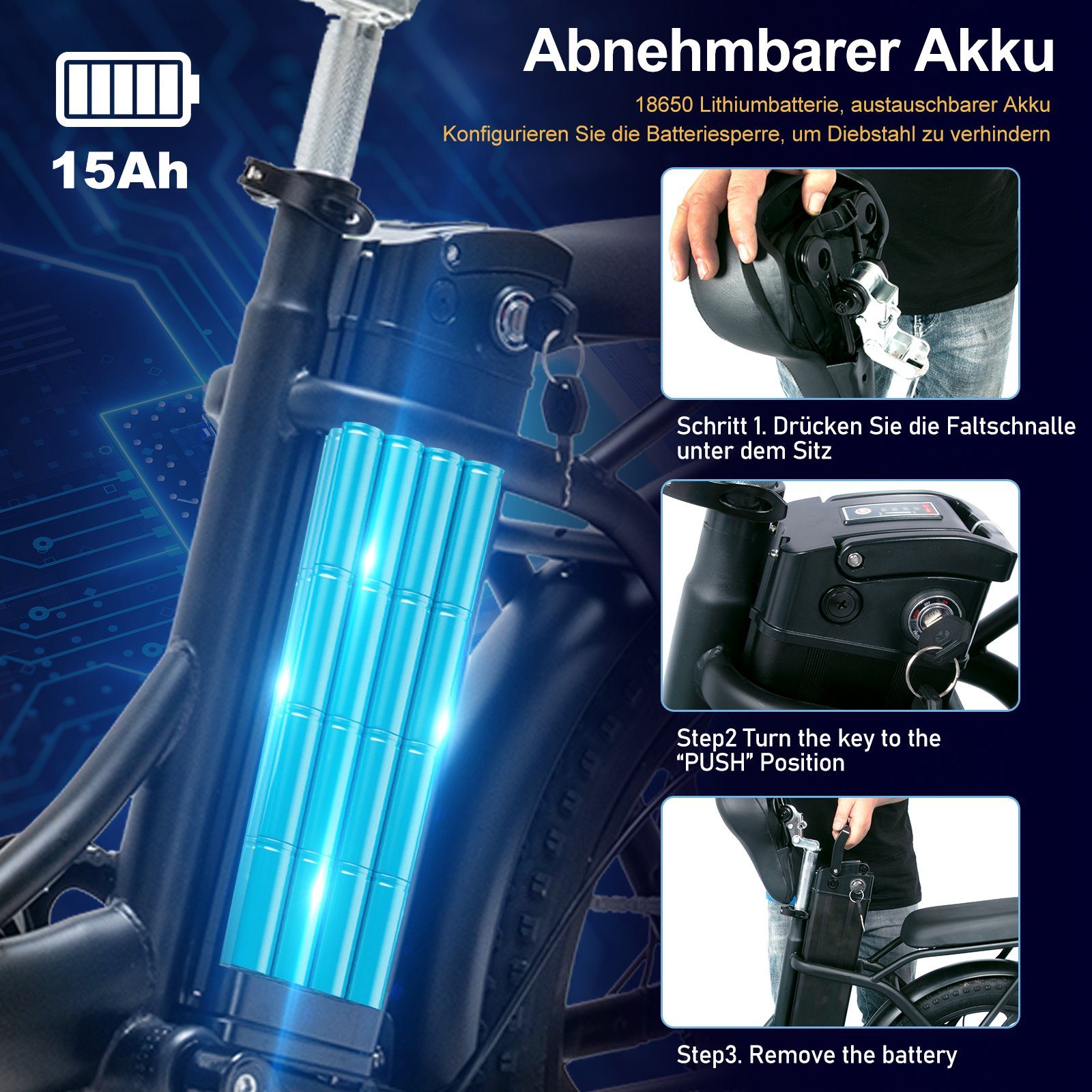 COLORWAY E-Bike mit Tasche 20 Zoll x 3.0 Fat 250W Faltrad, 36 V/15 Ah Shimano, 7 Gang Shimano, Kettenschaltung, Heckmotor, Elektrofahrrad für Damen und Herren 160 - 185 cm, innerhalb der StVZO