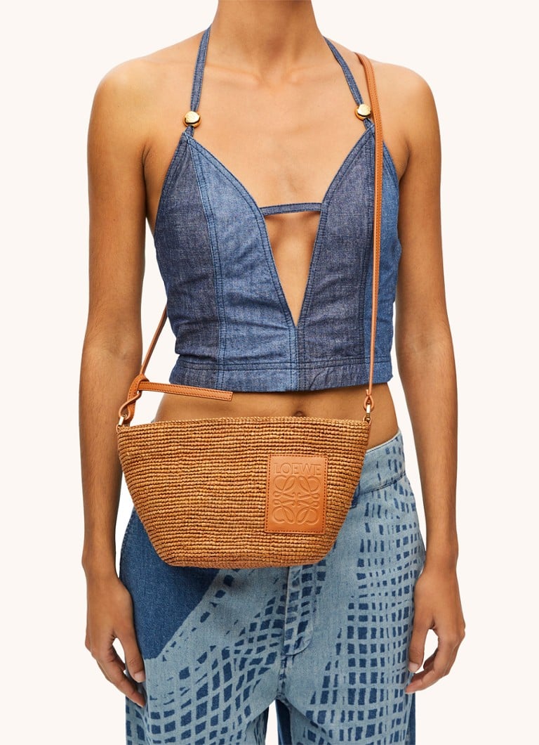 LOEWE Slit raffia crossbody bag with calfskin details