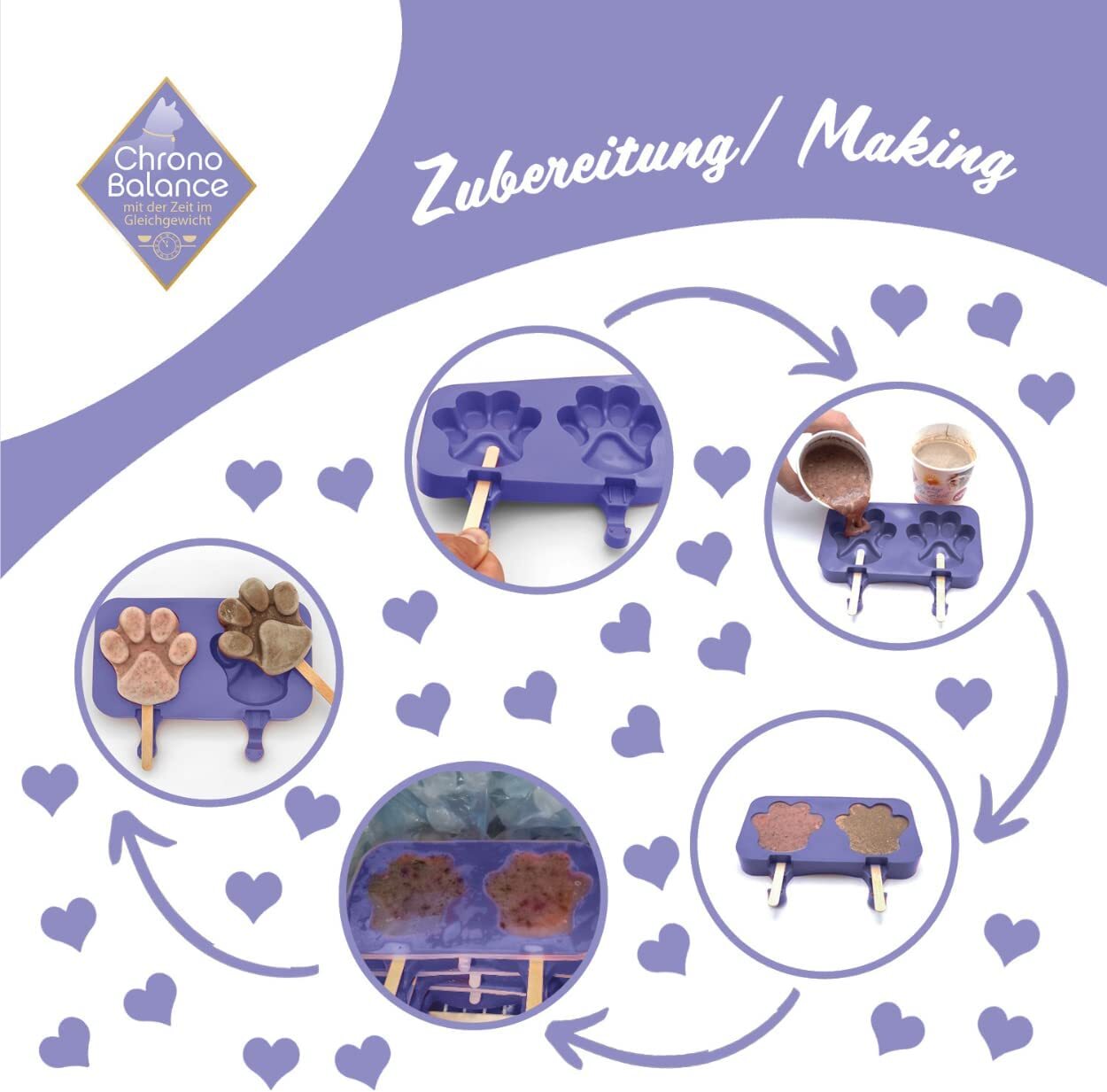ChronoBalance Futteraufbewahrung ChronoBalance Silikon Eisform mit Stielen Flieder/ Lila