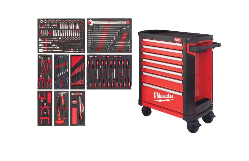 Milwaukee Zubehör 4932498185 TOOLGUARD Gefüllter 78 cm (30 Zoll) Werkzeugwagen aus Stahl mit 7 Ebenen, 206-teilig 4932498185