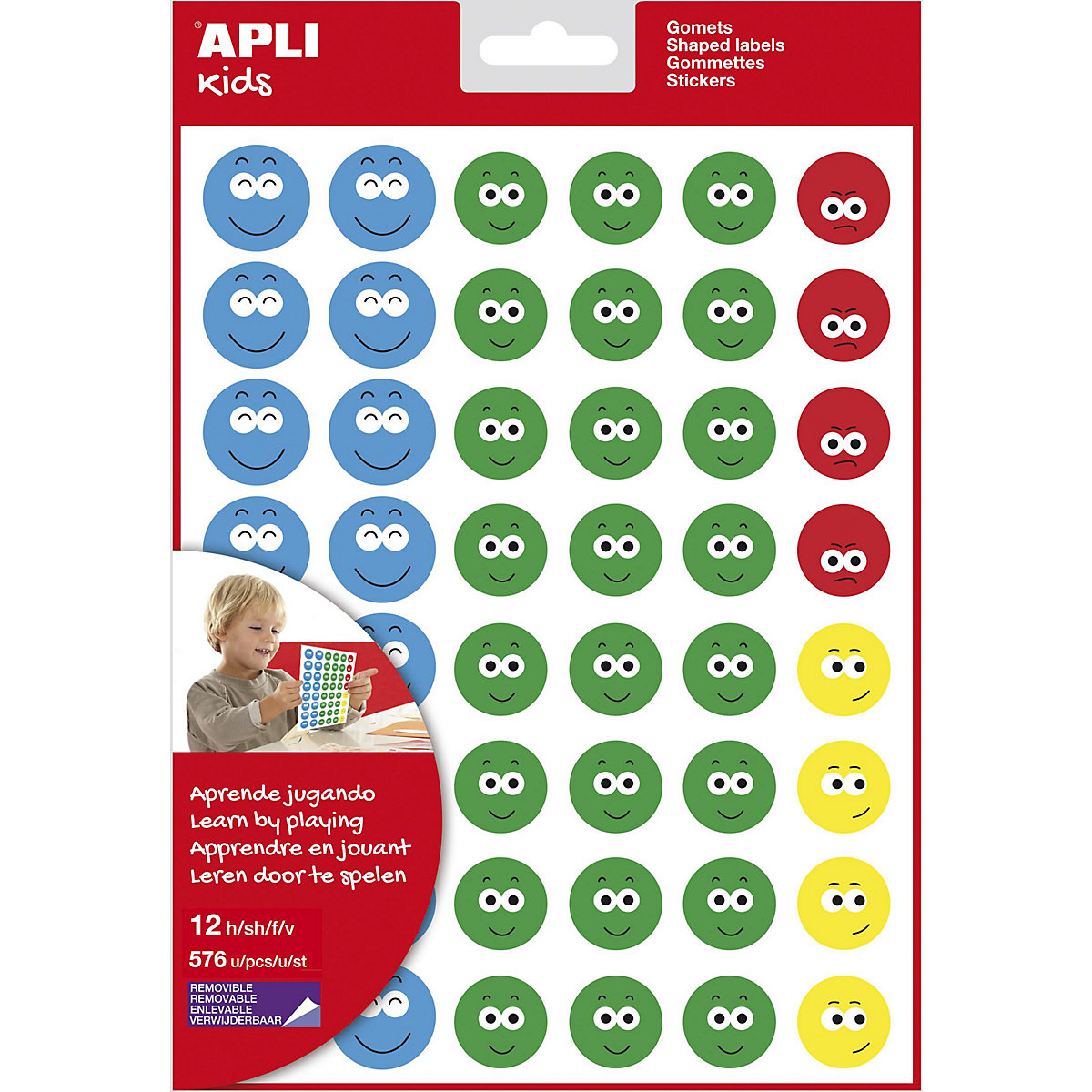 Lustige Gesichter Sticker, wiederverwendbar, 12 Blätter