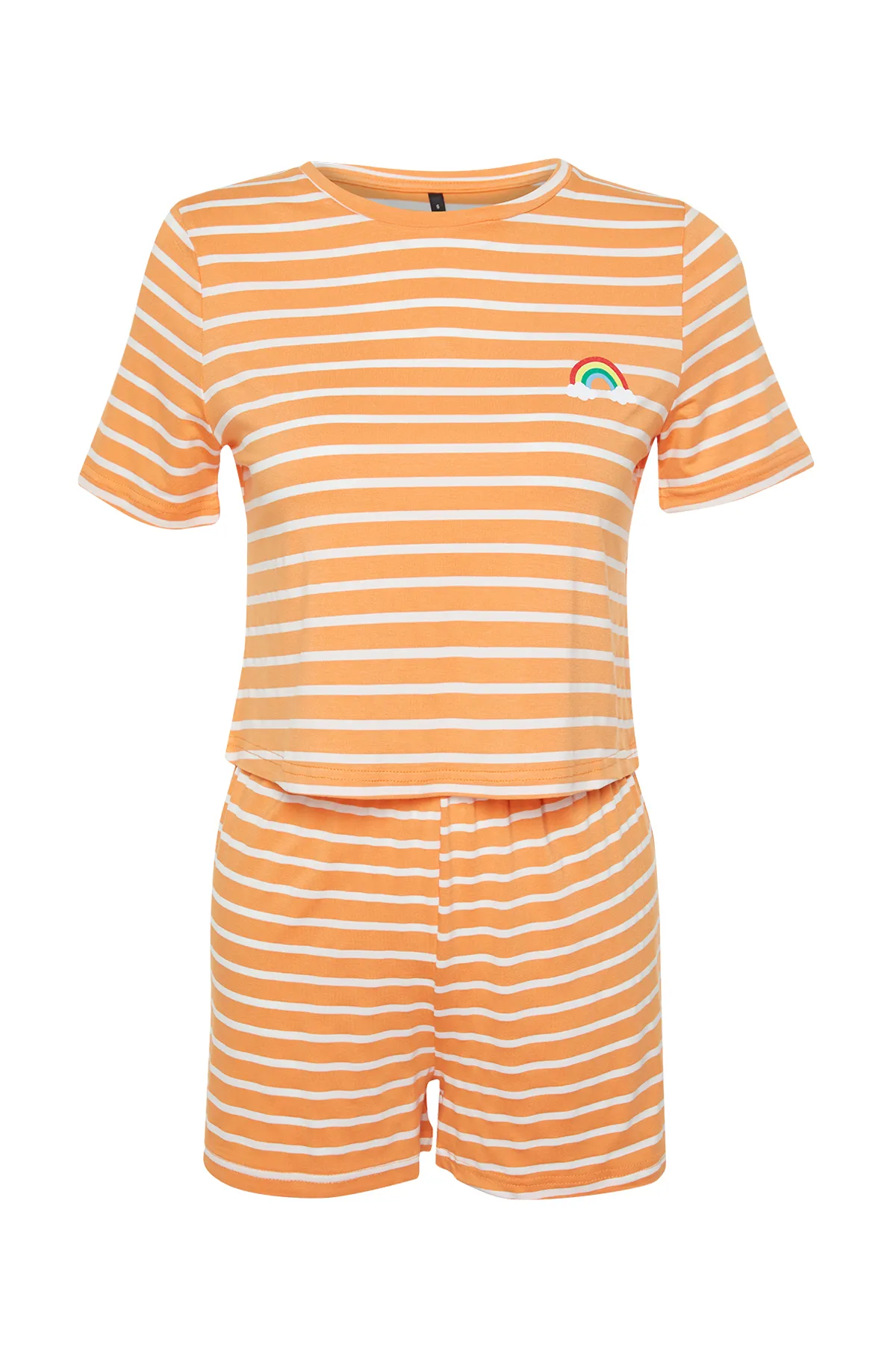 Trendyol Collection  Orangefarbenes Pyjama-Set aus T-Shirt und Shorts mit Regenbogen-Aufdruck THMSS20PT0230