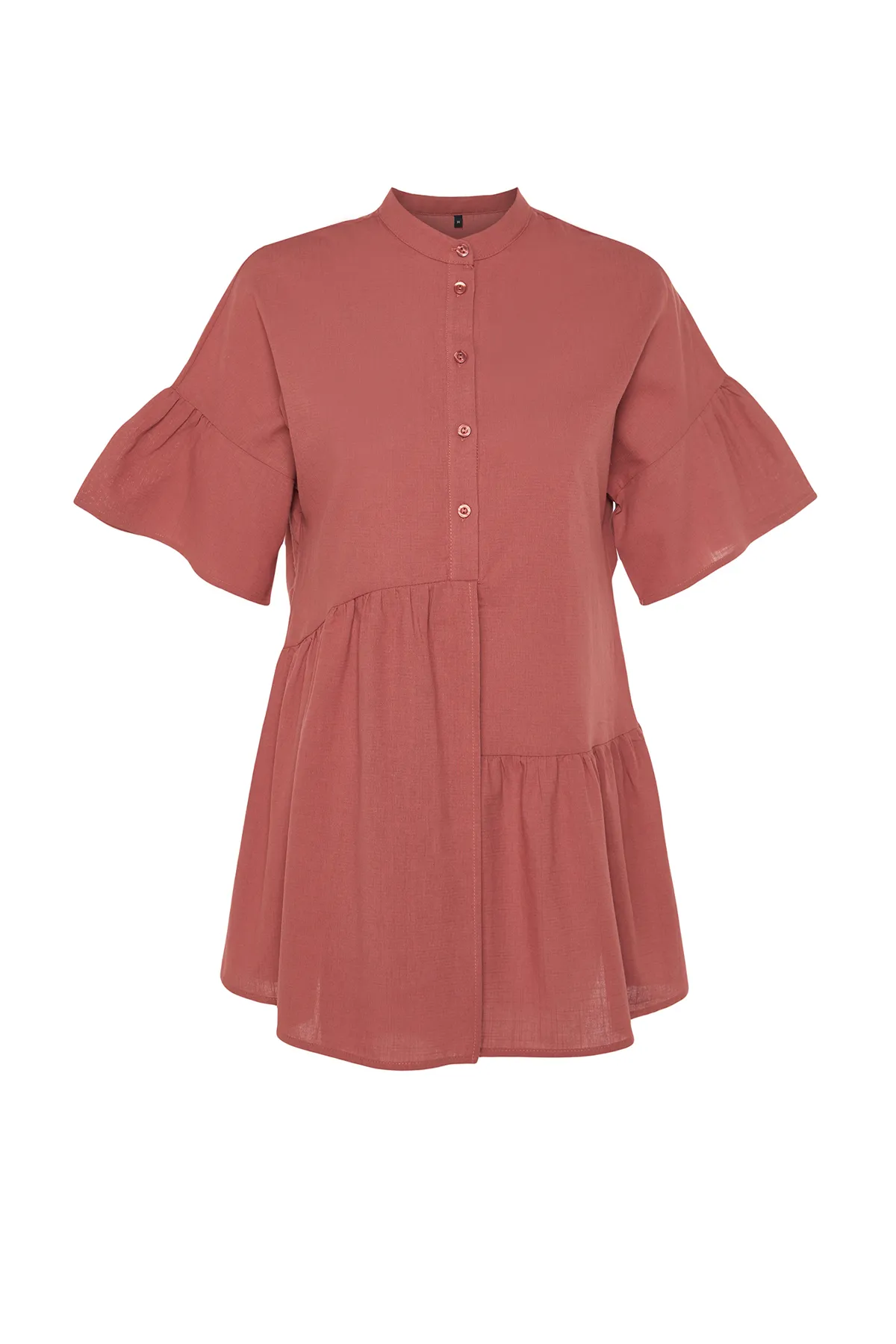 Trendyol Collection  Tile Wide Fit Mini-Strandkleid mit gewebtem Volant aus 100 % Baumwolle TBESS20EL0873