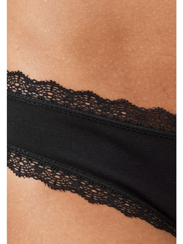 SNOCKS Tangas mit Spitze aus Bio-Baumwolle 3 Stück in Schwarz günstig kaufen