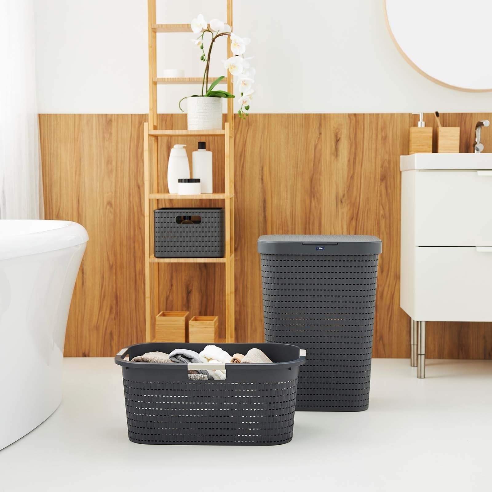 ROTHO Wäschekorb Country Wäscheset 2tlg. 55l, 40l, Kunststoff (PP) BPA-frei (Wäscheset, Set 2-tlg), Löcher an den Seiten ermöglicht Luftzirkulation innerhalb der Wäschebox