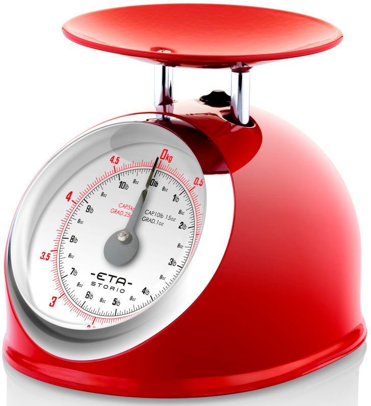 eta Küchenwaage STORIO rot ETA577790030 Retro, (2-tlg), analog, Ganzmetall-Design mit einer Edelstahlschale
