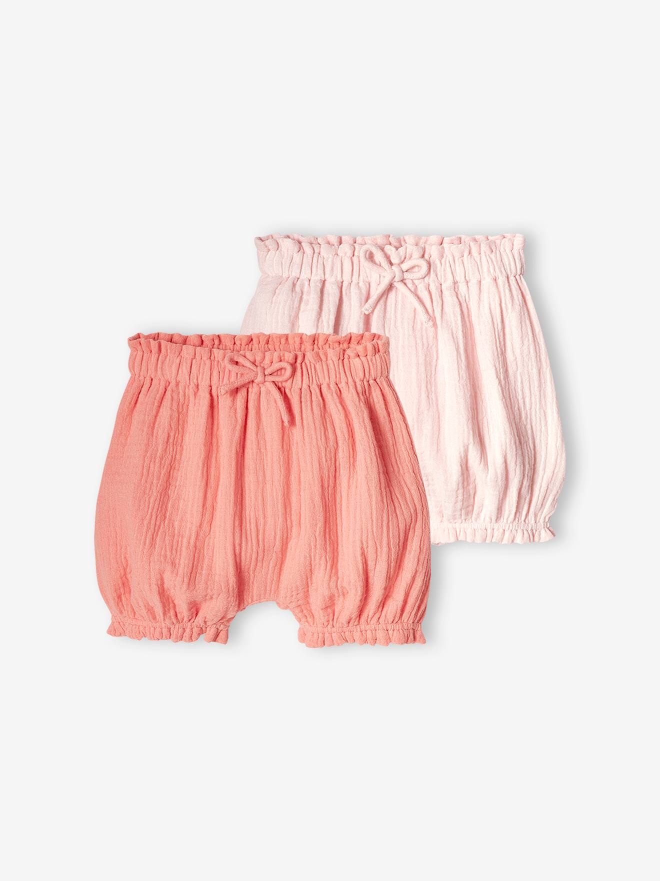Lot de 2 bloomers bébé en gaze de coton blanc
