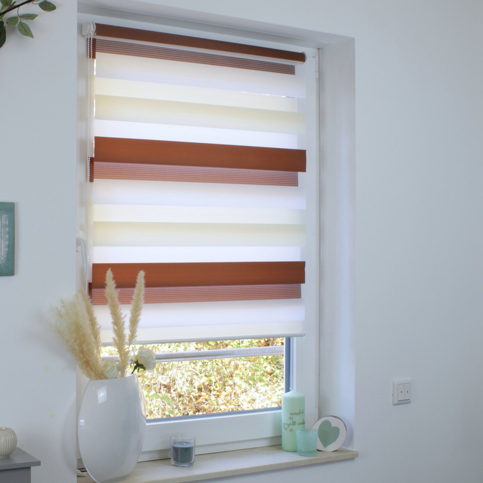 Doppelrollo Duo Rollo Seitenzug Doppelrollo Jalousie Duorollo Fensterrollo weiß, HAGO, freihängend, Klemmfix