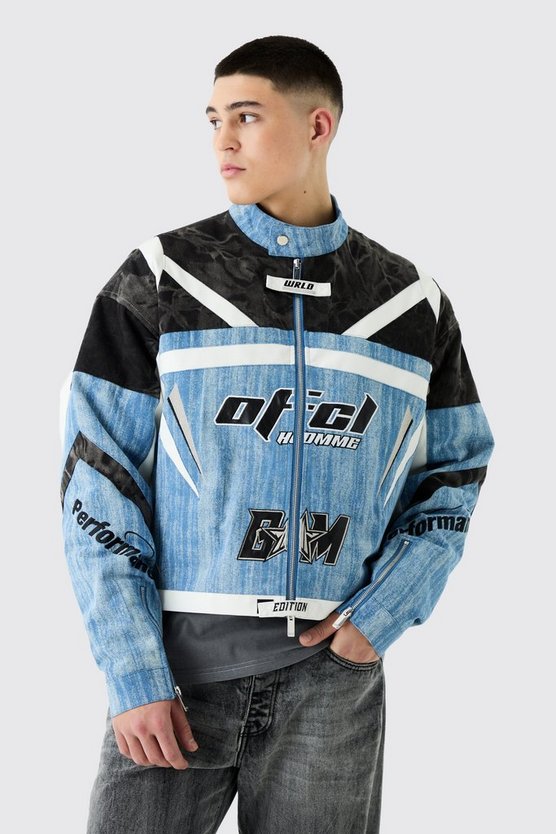 Gepolsterte Moto-Jeansjacke