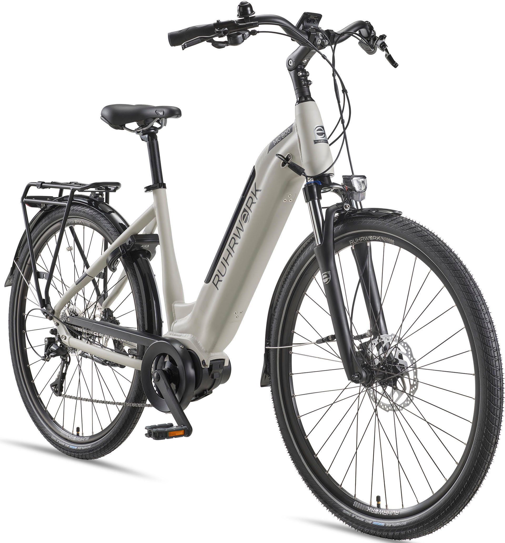 RUHRWERK E-Bike MC 800, 8 Gang Shimano Acera Schaltwerk, Kettenschaltung, Mittelmotor, 522 Wh Akku