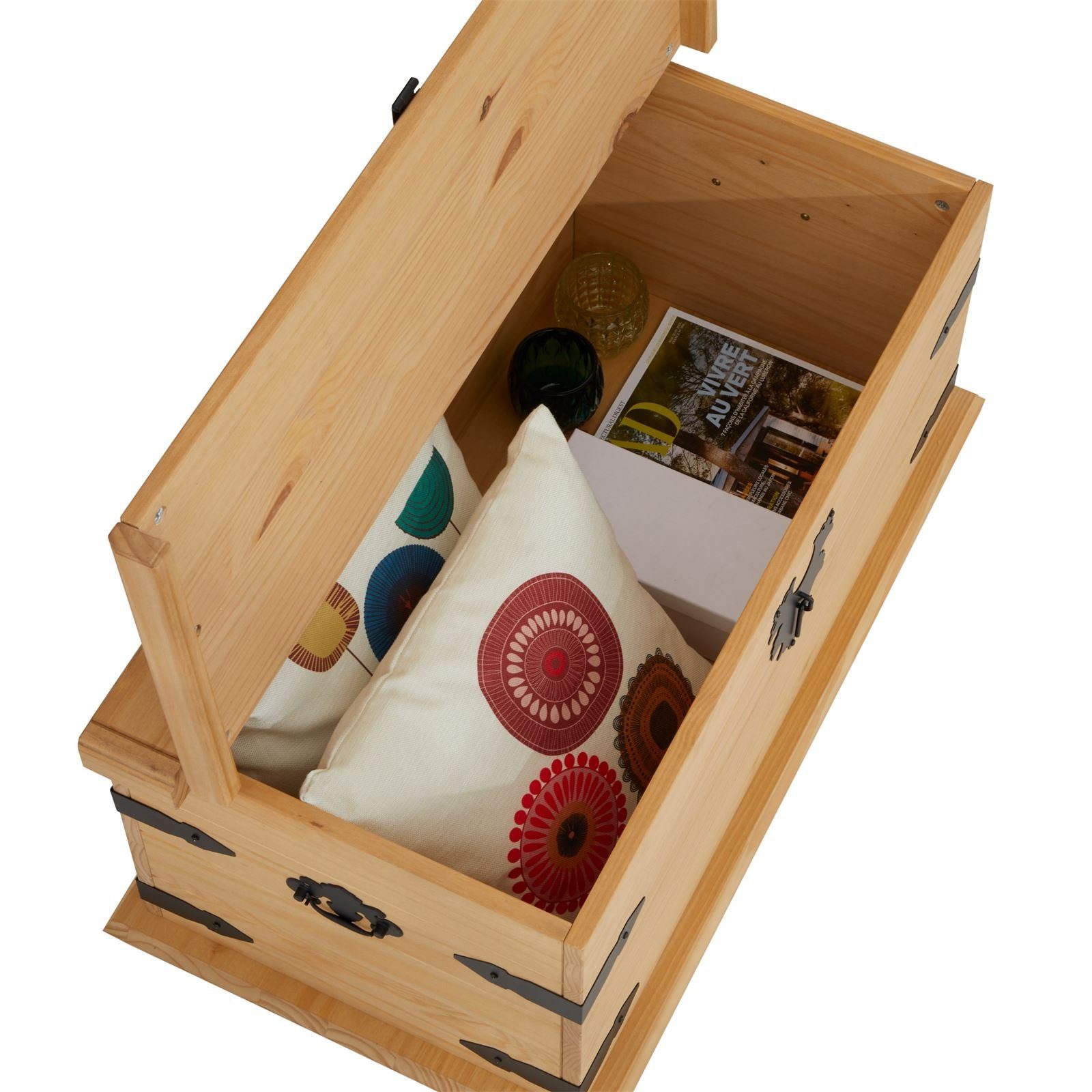 IDIMEX Truhe TEQUILA, Aufbewahrungstruhe Holztruhe mit Zierbeschlägen aus massivem Kiefer Ho