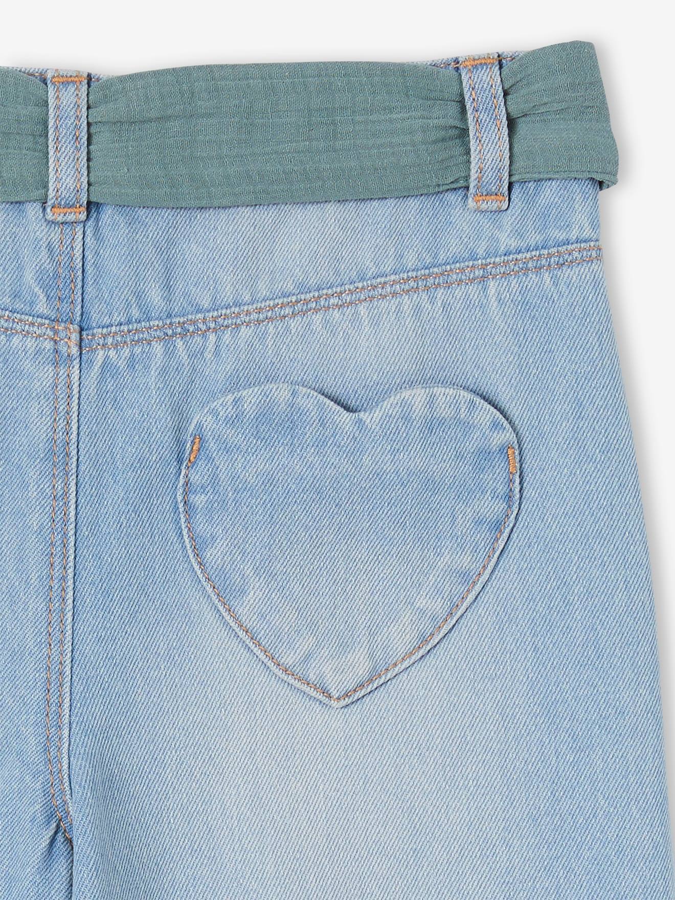 Jean large et sa ceinture en gaze de coton fille longueur chevilles double stone