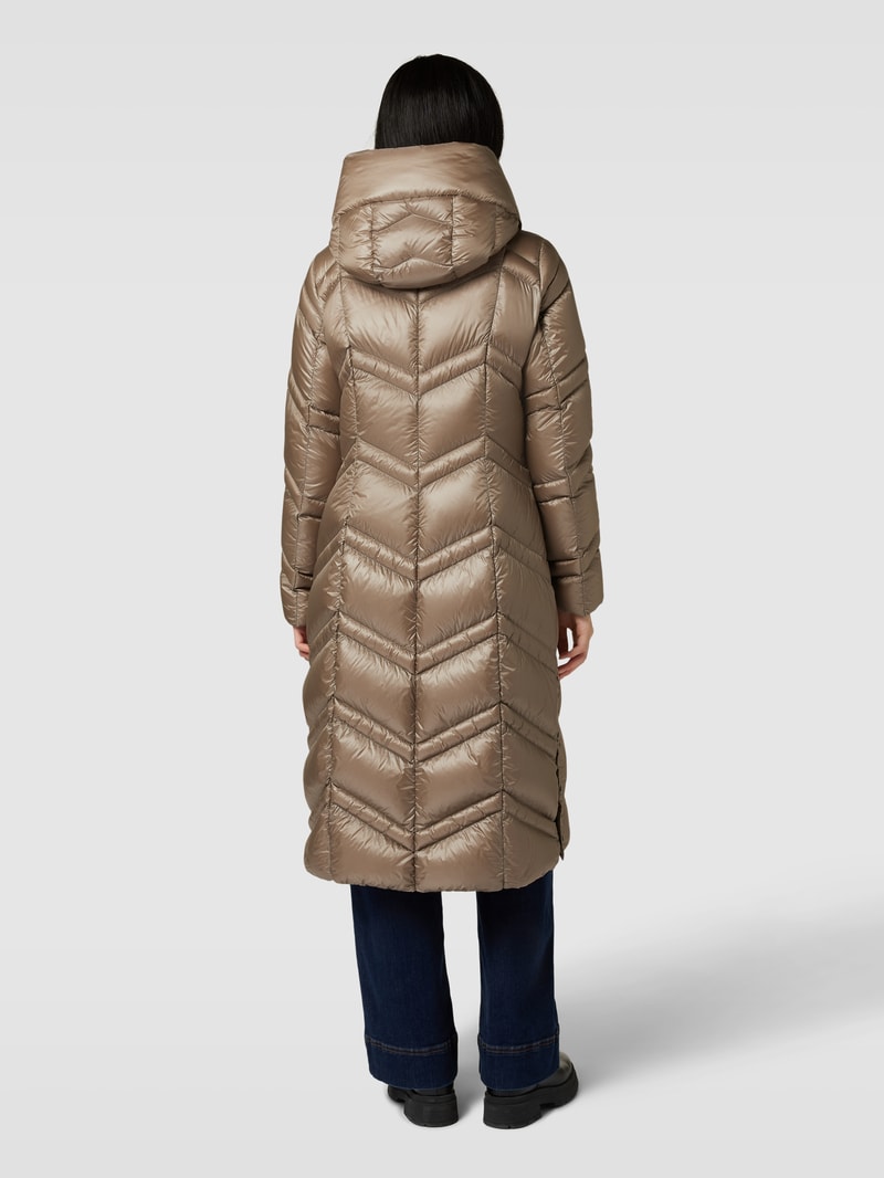 Daunenmantel mit Kapuze in taupe