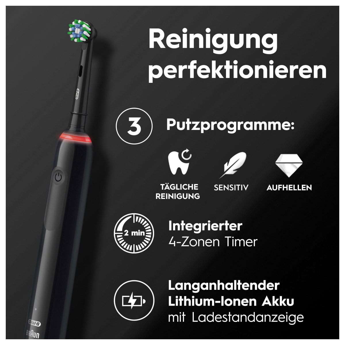 Elektrische Zahnbürste Pro 3 Cross Black, 1 St