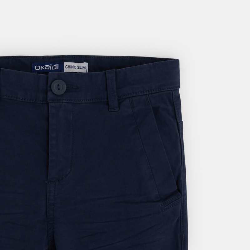 Pantalon chino en twill de coton uni bleu garçon