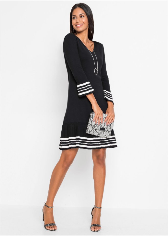 Strickkleid mit plissiertem Rock