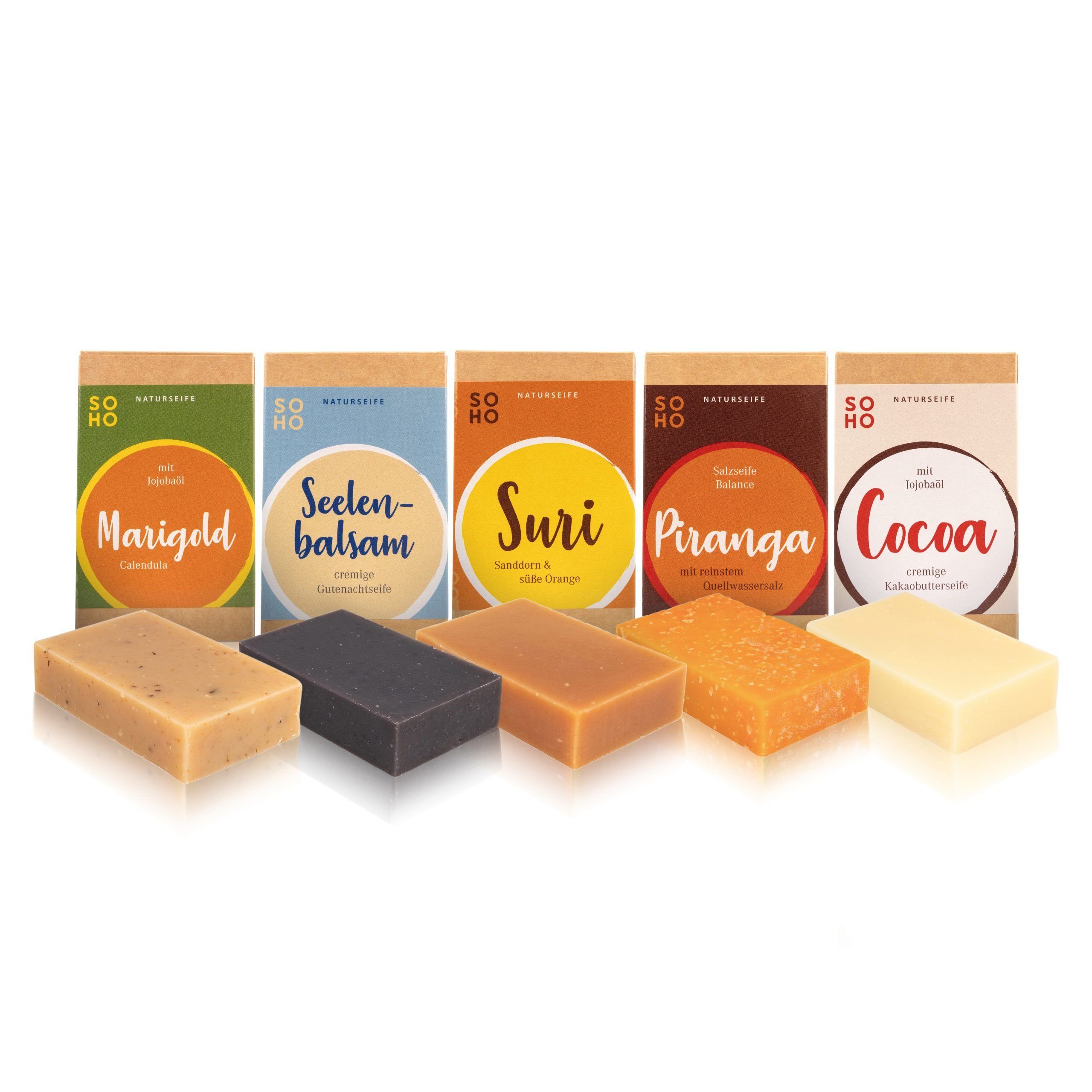 SOHO Naturkosmetik Seifen-Set Naturseifen - Set mit femininen Düften / Kräuterseifen, 5-tlg.